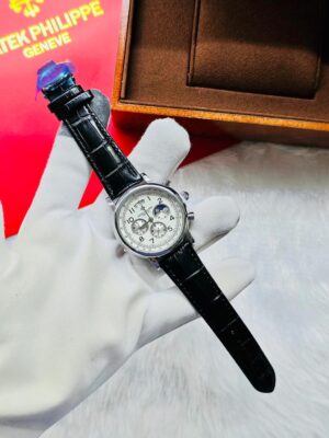 Patek Philippe Black Leather Strap Watch